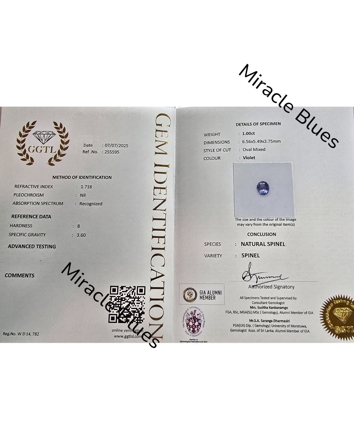 1 CT | Natural Violet Spinel Oval Mixed | Certified - Image 4